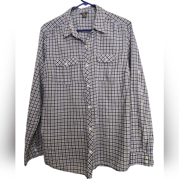 Eddie Bauer Purple Black Check Long Sleeve Cotton Shirt SZ XL - Picture 1 of 8